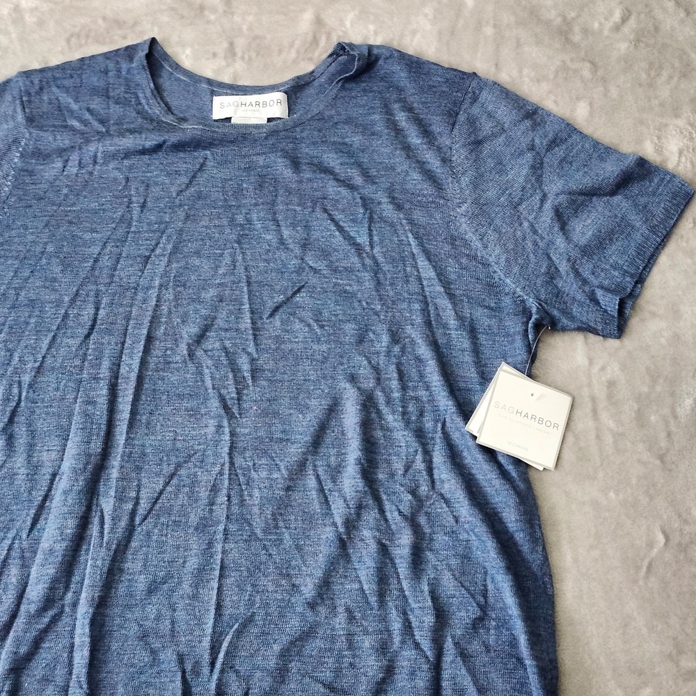 Sag Harbor Womens 2XL Blue Mock Neck Short Sleeve Knit Top New - Picture 3 of 15